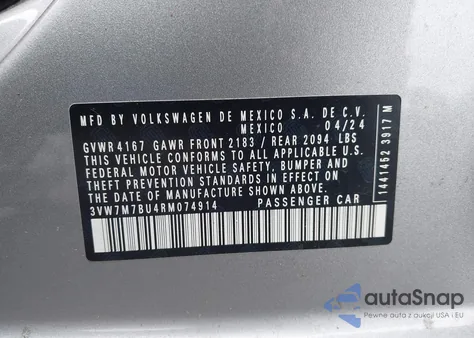 2024 Volkswagen Jetta 1.5T Se from USA, damaged, VIN 3VW7M7BU4RM074914